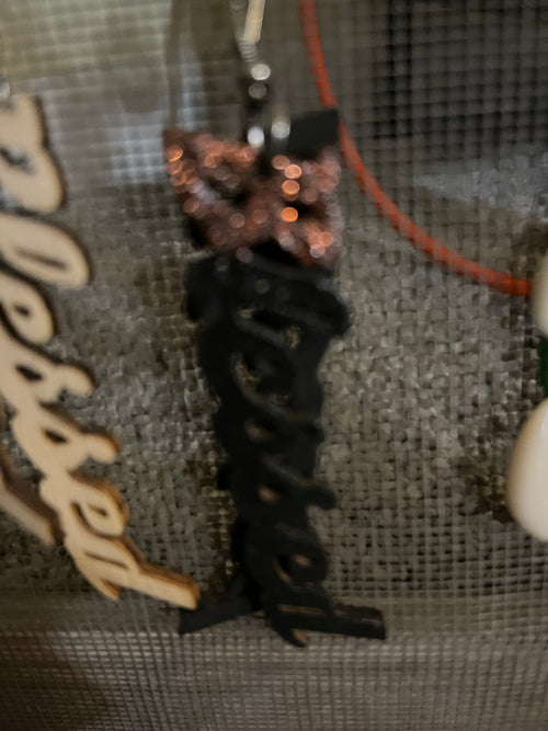 Blessed script earrings (Wood)