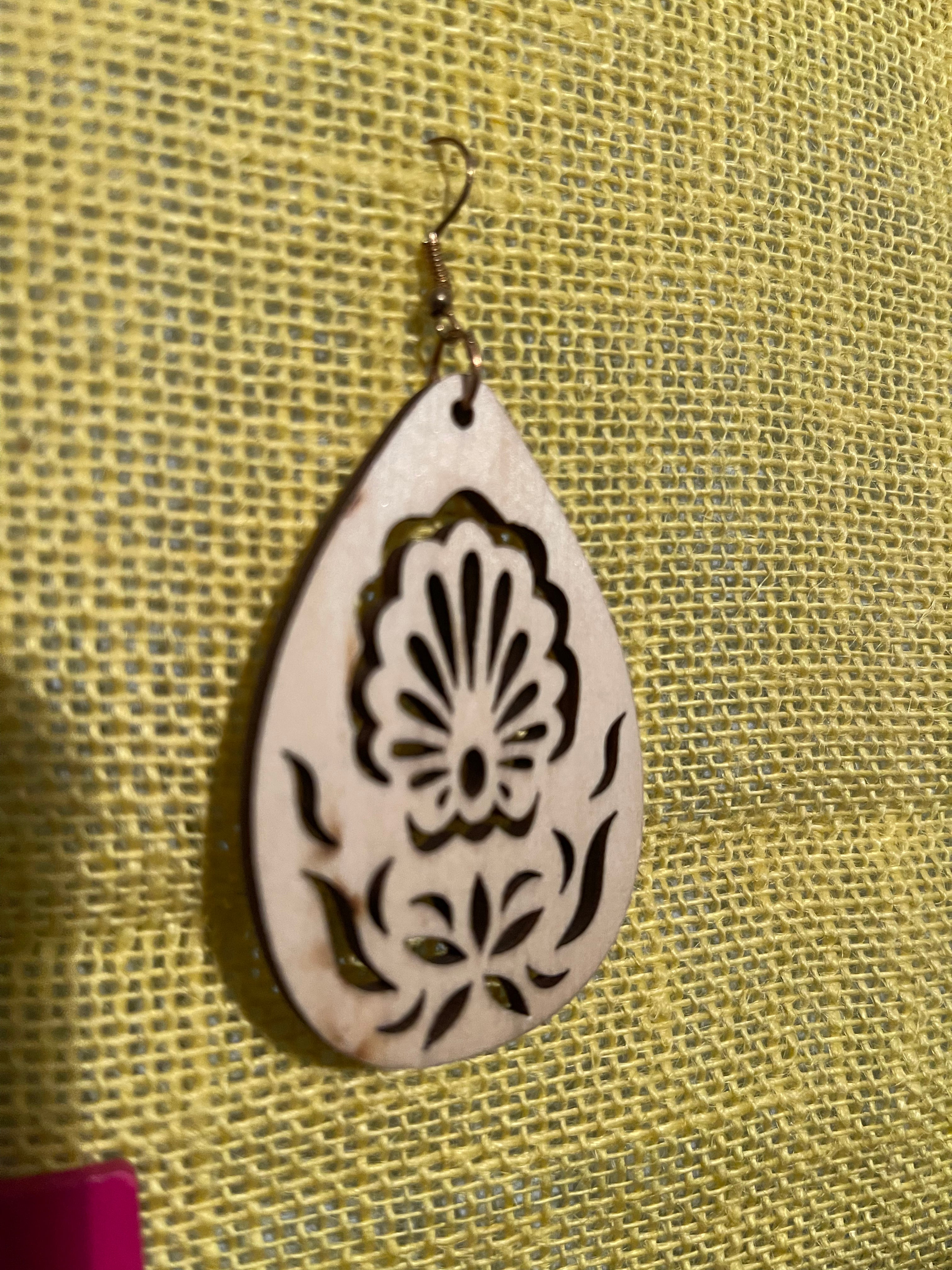 #129 Lotus Blossom earrings (Wood)