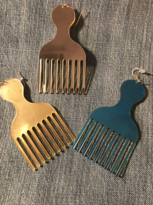 Afro Pic Mirror-Acrylic earring (large) #202