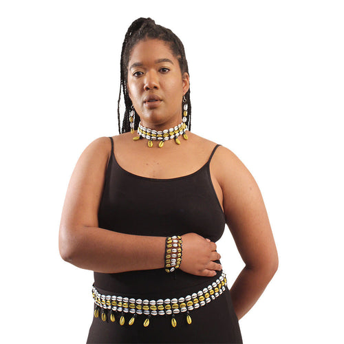 Cowrie Shell Belt - gold & white