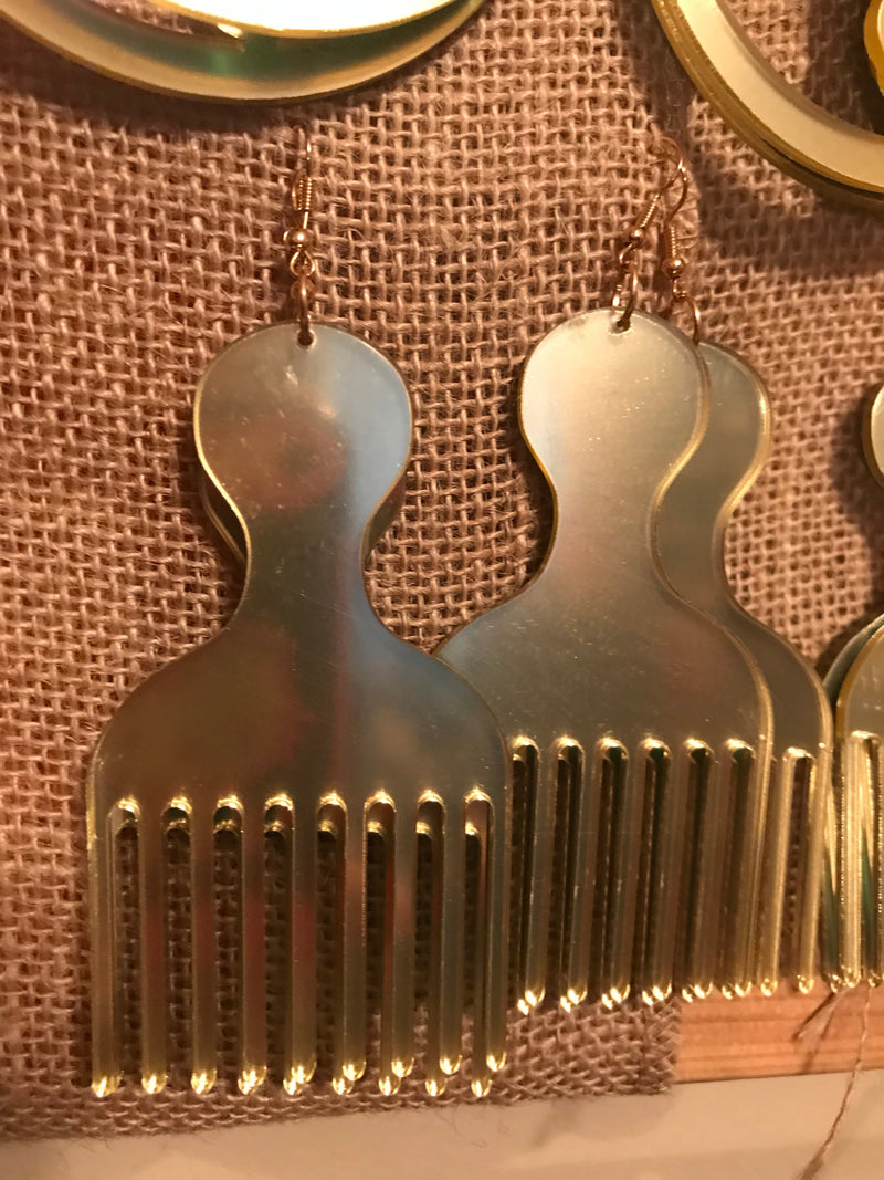#203 Africa Pic Mirror-Acrylic earrings small