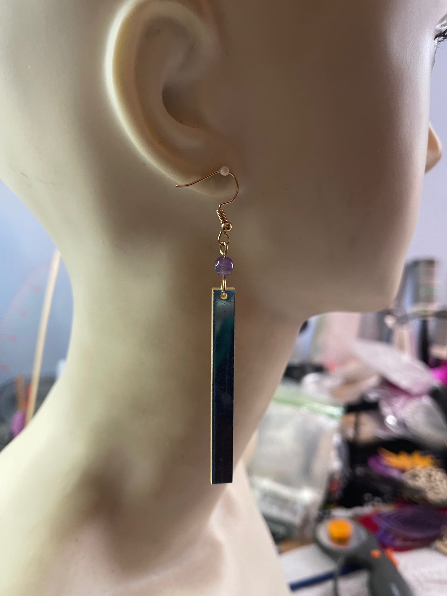 Mirrored earrings w/ Pink Jade gemstone #208