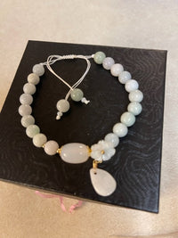 White Jade w/ charm & shell flower Meditation Healing Spiritual bracelet (8mm)