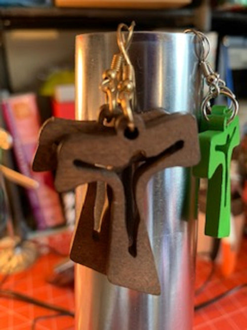 Cross earrings wood