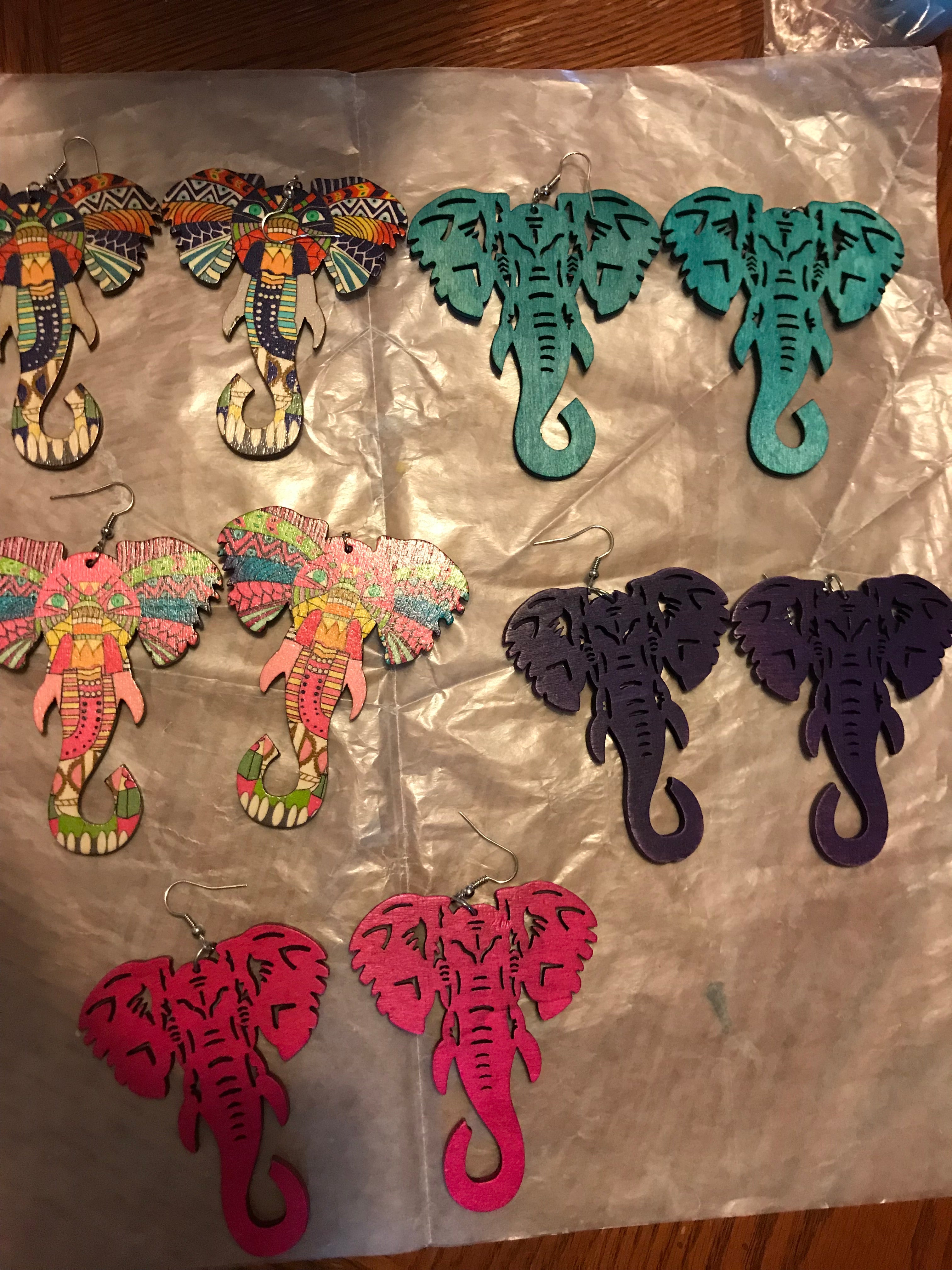 Elephant earrings wood