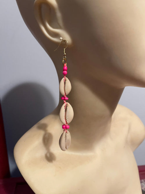Cowrie 3 Shell earrings w/beads