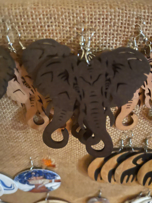 Elephant earrings wood