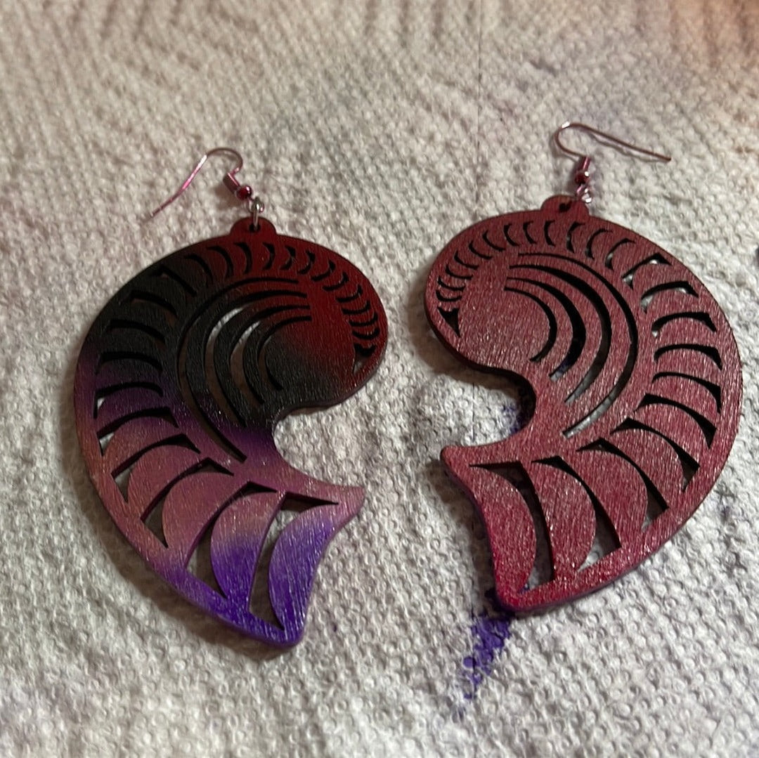 #155 Spiral cutout earrings - wood
